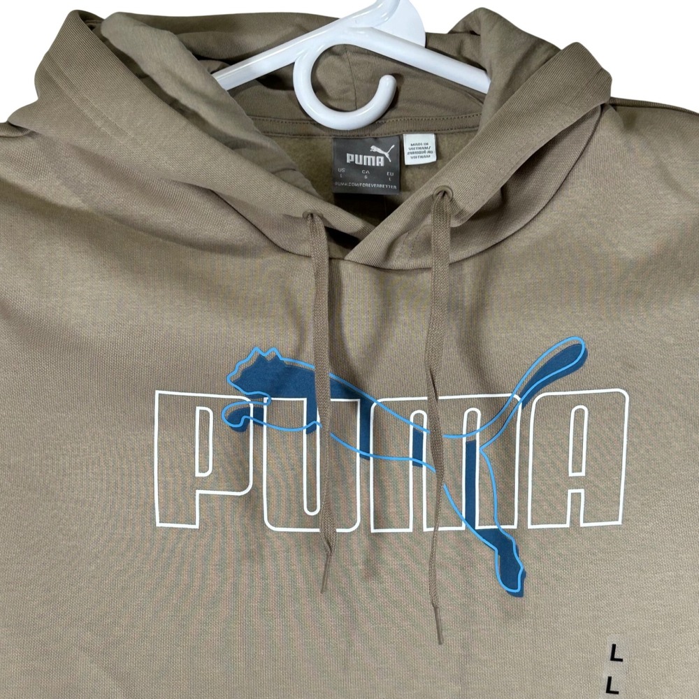 Puma Raised Up Hoodie Mens Large Tan Brown Blue Graphic Logo 684437-67 New‎